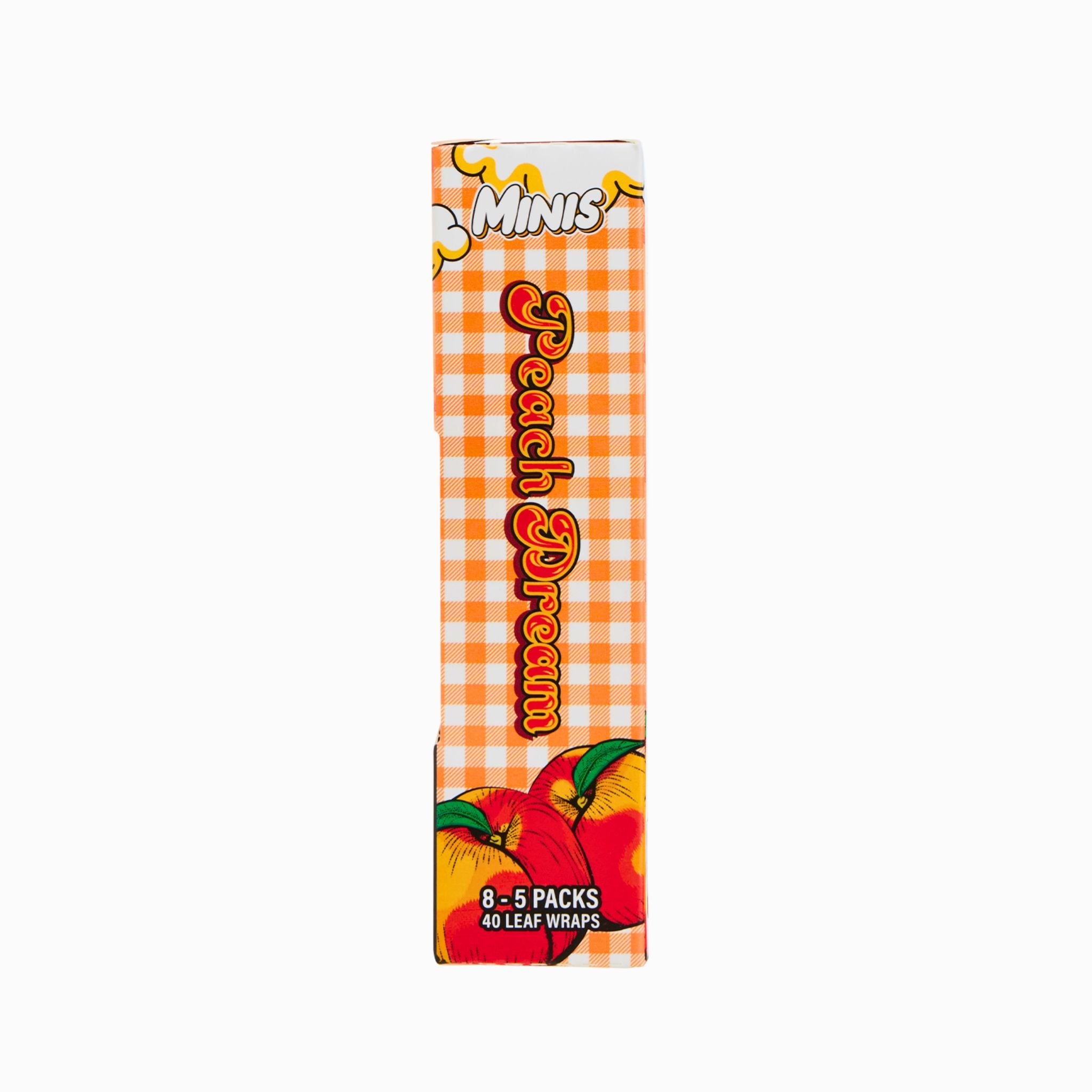 Side view of Peach Dream Minis box showing branding and quantity