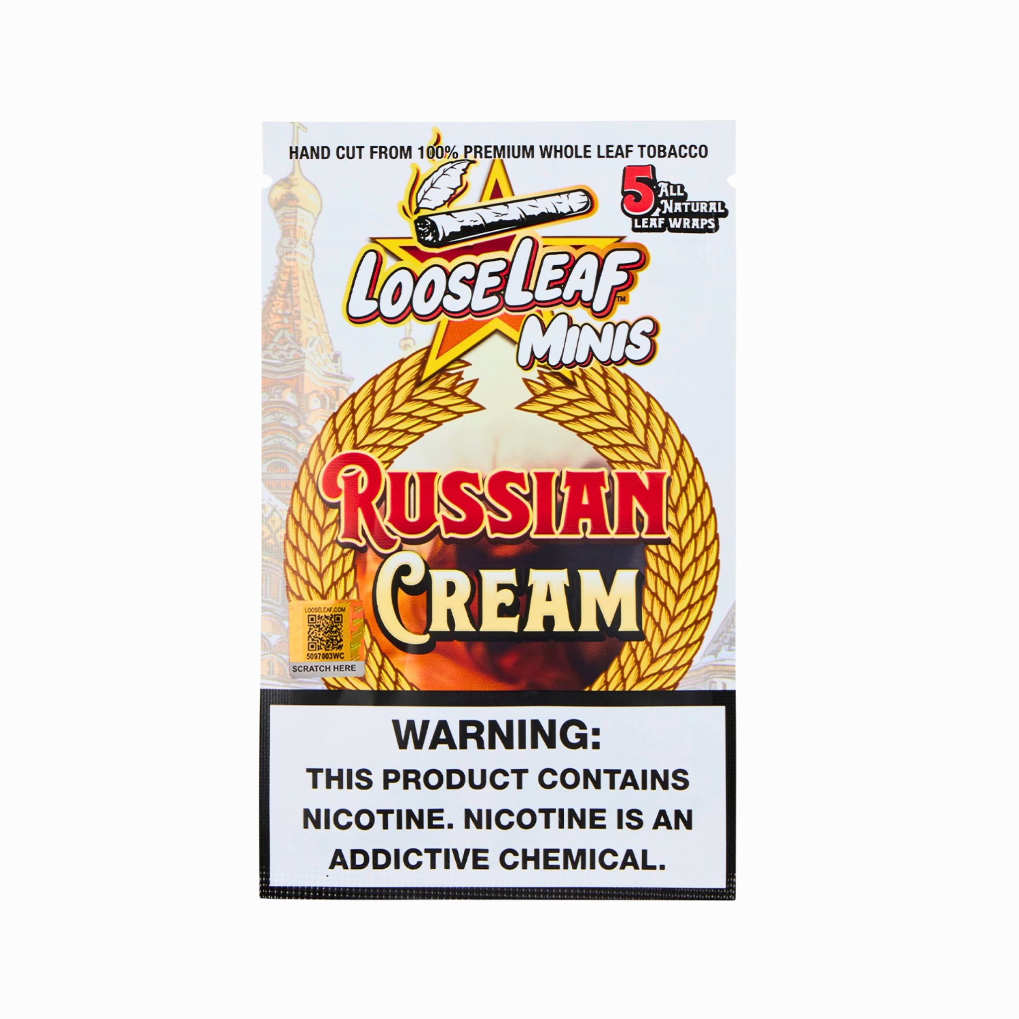 Russian Cream Minis fanned out packaging showcasing flavor and warning label