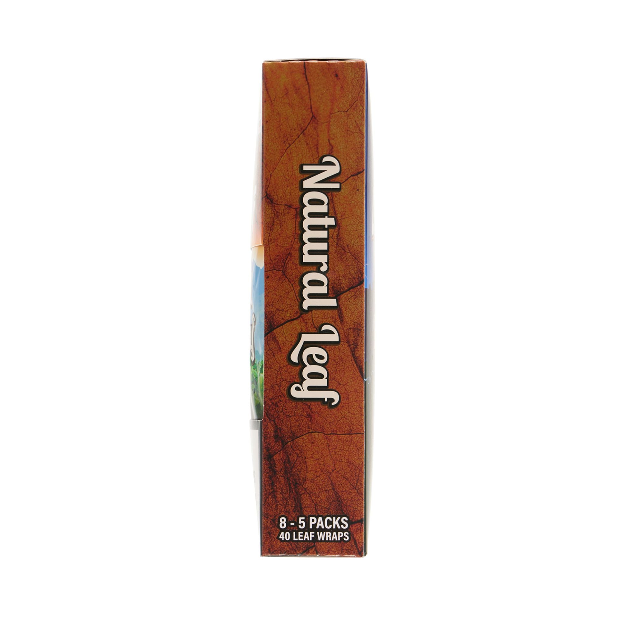 Side view of LooseLeaf Natural Dark Leaf Wraps box with textured brown design and classic typography.