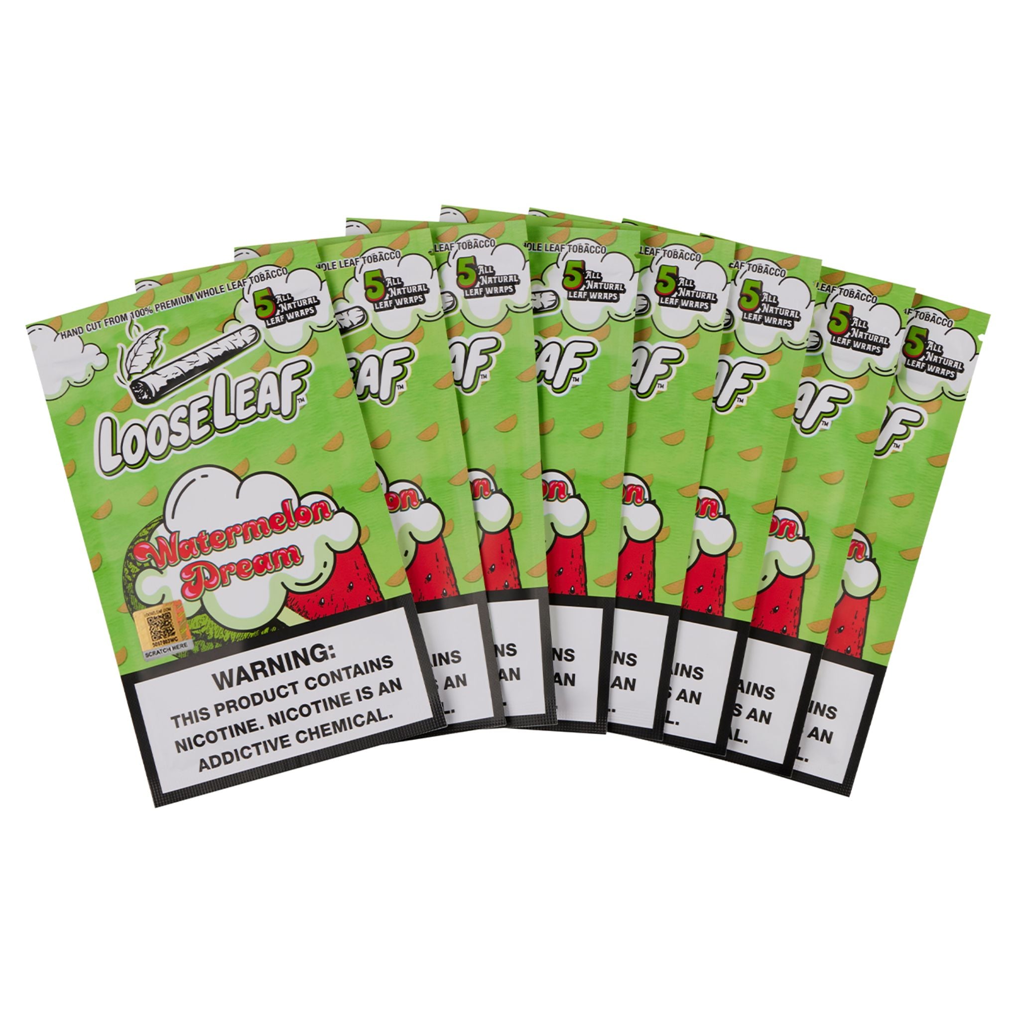 LooseLeaf Watermelon Dream 5-pack collection, featuring smooth-burning wraps with a sweet watermelon essence.