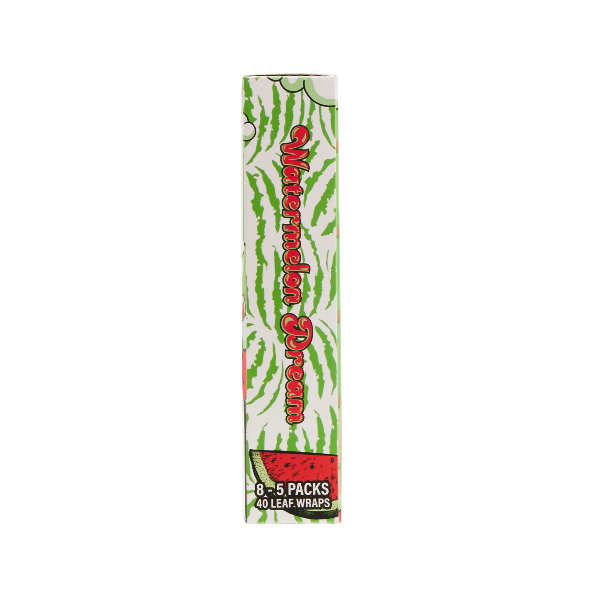 Side view of LooseLeaf Watermelon Dream Tobacco Wraps box with vibrant watermelon-inspired design.