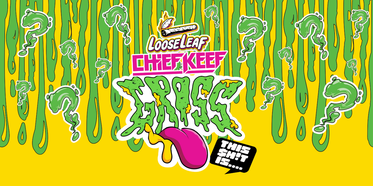 LooseLeaf x Chief Keef GROSS mystery wrap artwork featuring bold green slime graphics, question marks, and cultural collab branding.