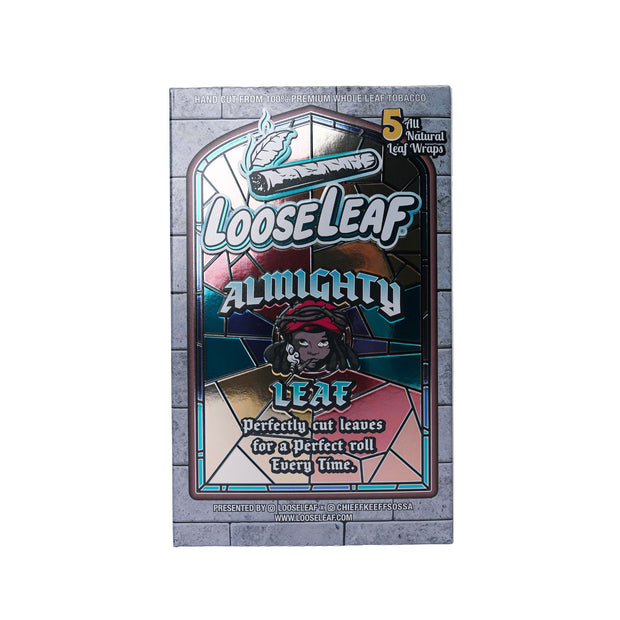 LooseLeaf x Chief Keef Almighty Leaf Wraps box featuring stained-glass-inspired artwork. Premium all-natural wraps crafted for a perfect roll every time.