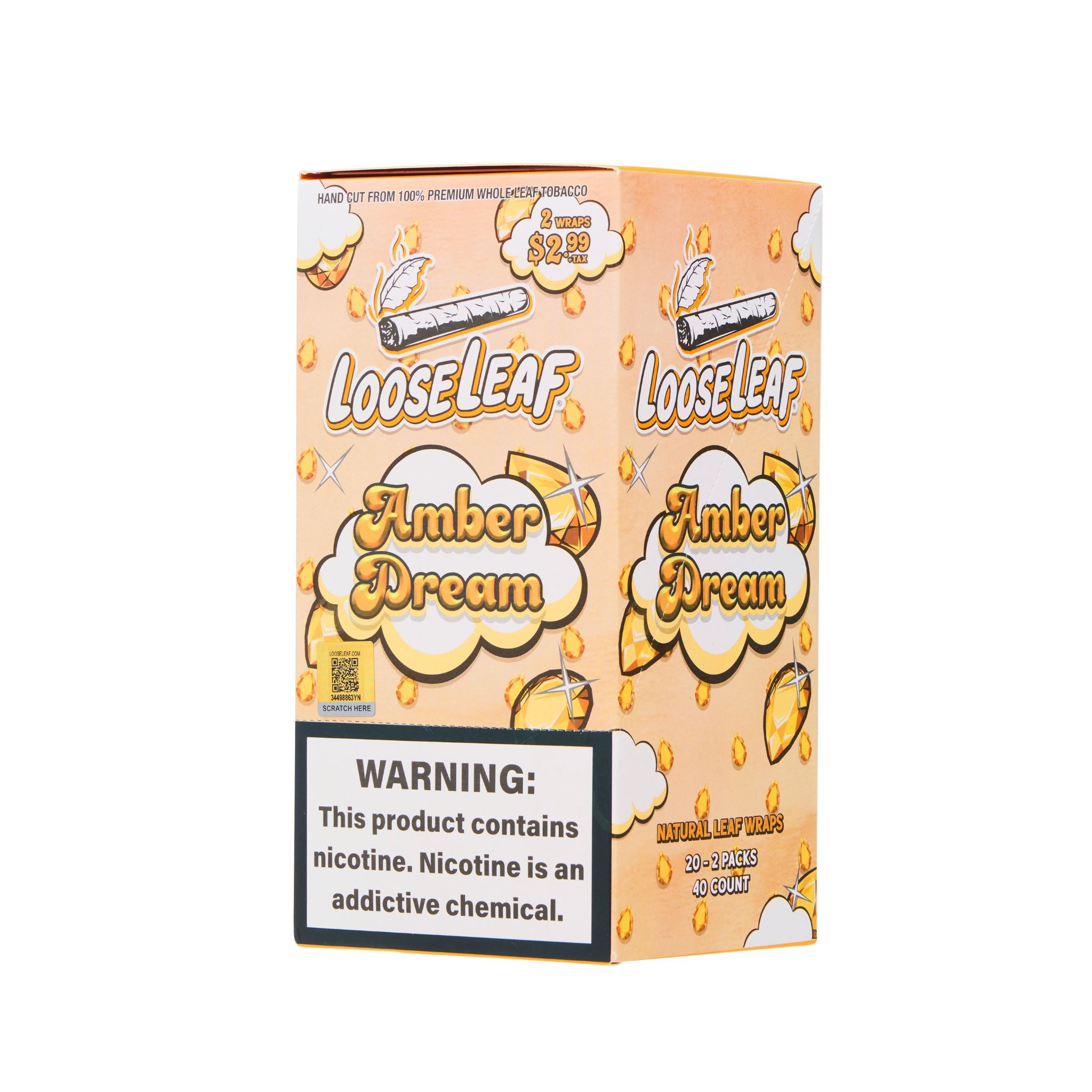 LooseLeaf Amber Dream Dreamline Collection box, featuring 40-count premium-crafted rolling wraps for a refined smoking ritual.