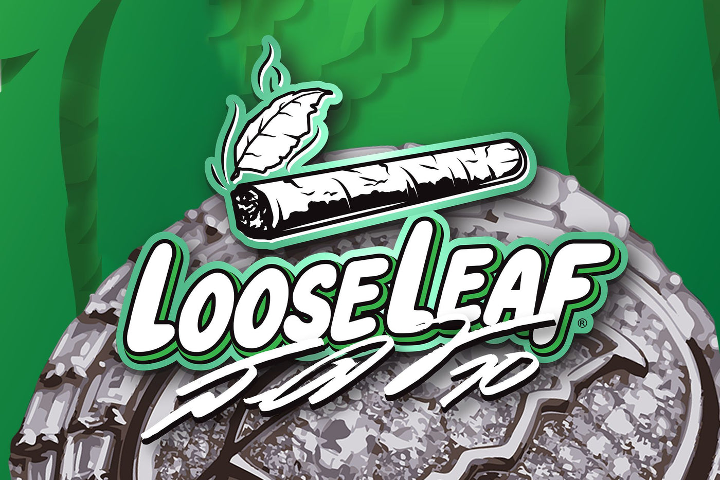 LooseLeaf x DeSean Jackson Long Leaf collab. Iconic green branding with diamond-studded football-inspired jewelry, blending premium smoking culture with sports legend status.