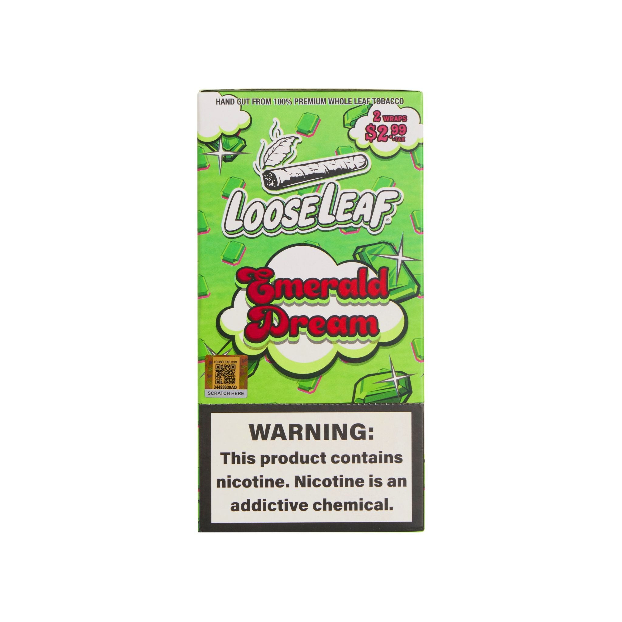 LooseLeaf Emerald Dream premium rolling wraps, elegantly displayed. Formerly Watermelon Dream, these slow-burning, crafted wraps offer a subtly sweet and smooth smoke.