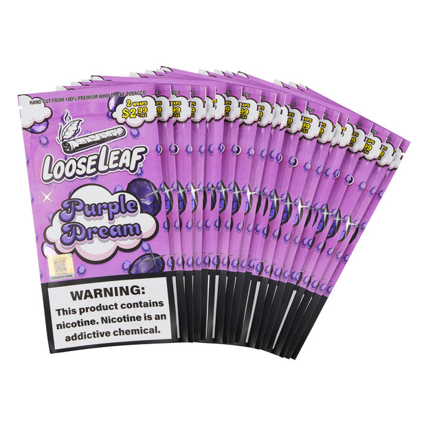 LooseLeaf Purple Dream Dreamline Collection box, featuring 40-count premium rolling wraps. Crafted for luxury smoking experiences.