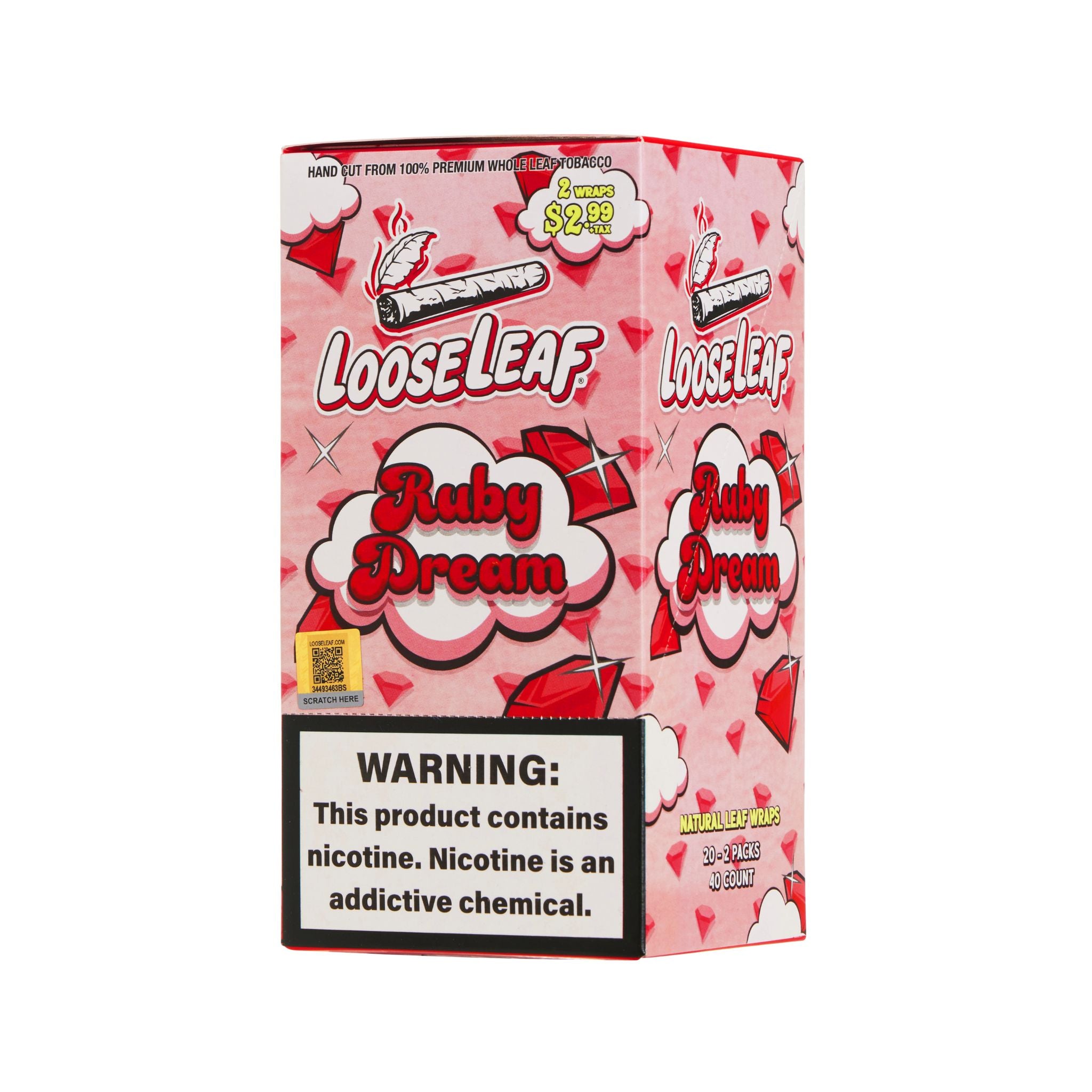 LooseLeaf Ruby Dream Dreamline Collection box, showcasing premium-crafted rolling wraps with a slow-burning, luxury smoking experience.