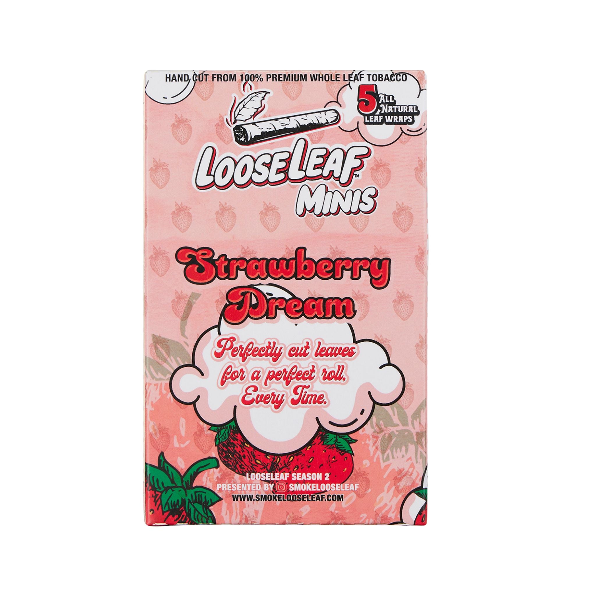 LooseLeaf Minis Strawberry Dream wraps featuring premium, perfectly cut natural leaf wraps. Designed for effortless rolling and a clean, fruity smoke.