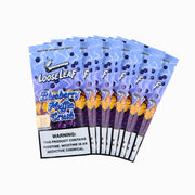 A fanned-out display of LooseLeaf Blueberry Muffin Crush tobacco wraps, showcasing premium packaging and blueberry muffin-inspired flavor.