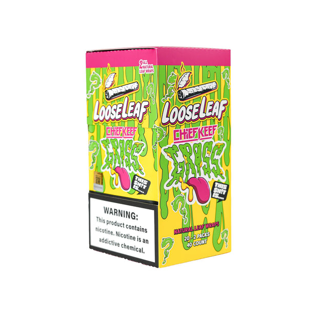 Angled shot of LooseLeaf Gross Mystery Wraps box showing branding and wrap count