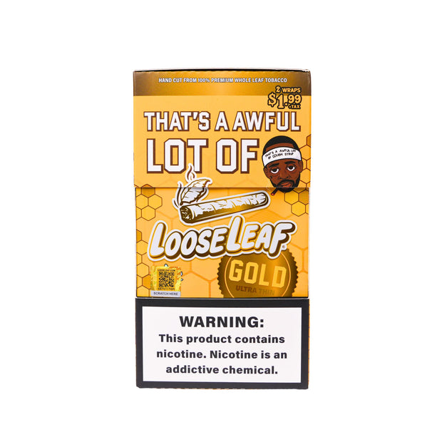 LooseLeaf x Desto Dubb Gold Ultra Thin Wraps front box view with “That’s A Awful Lot Of” branding