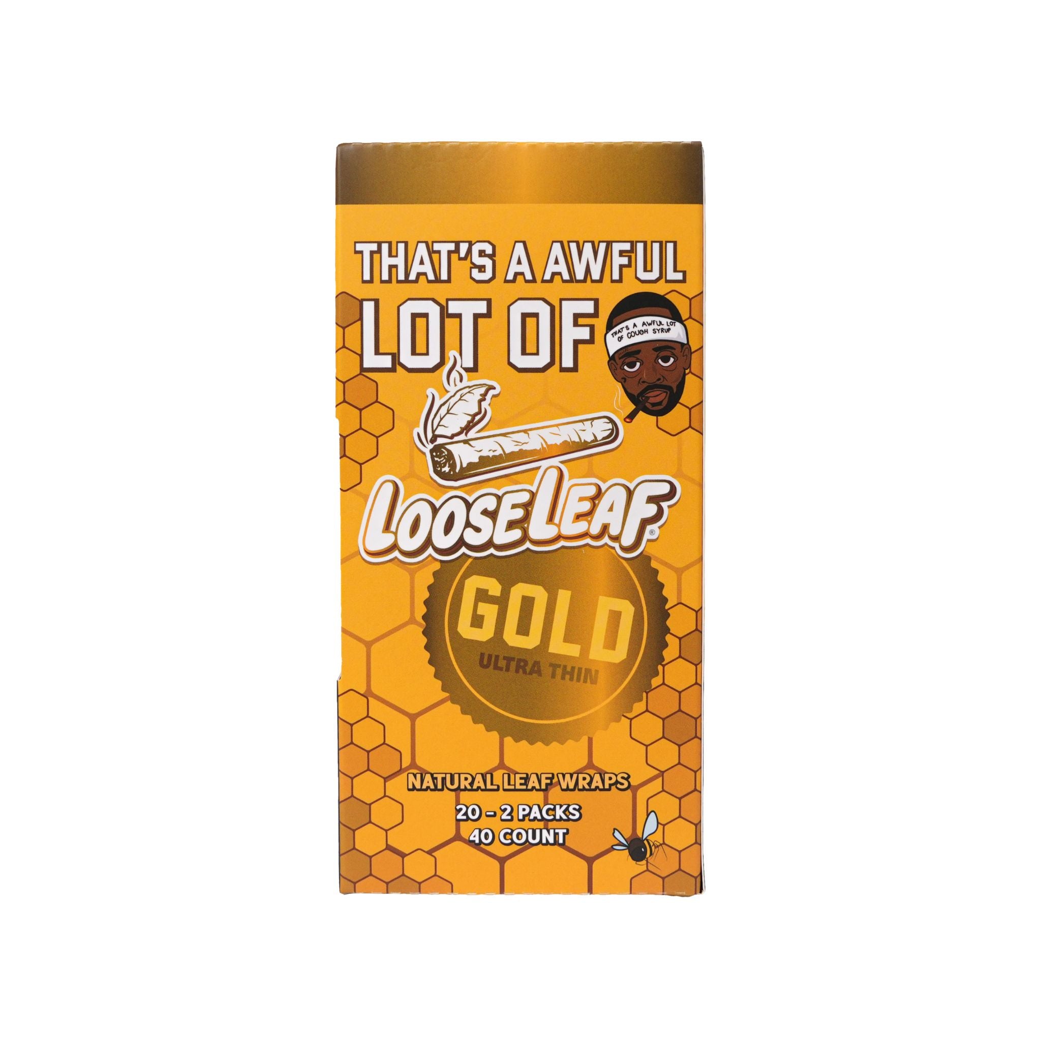 Side of LooseLeaf Gold Wraps 40-count box showing Desto Dubb branding and honeycomb pattern