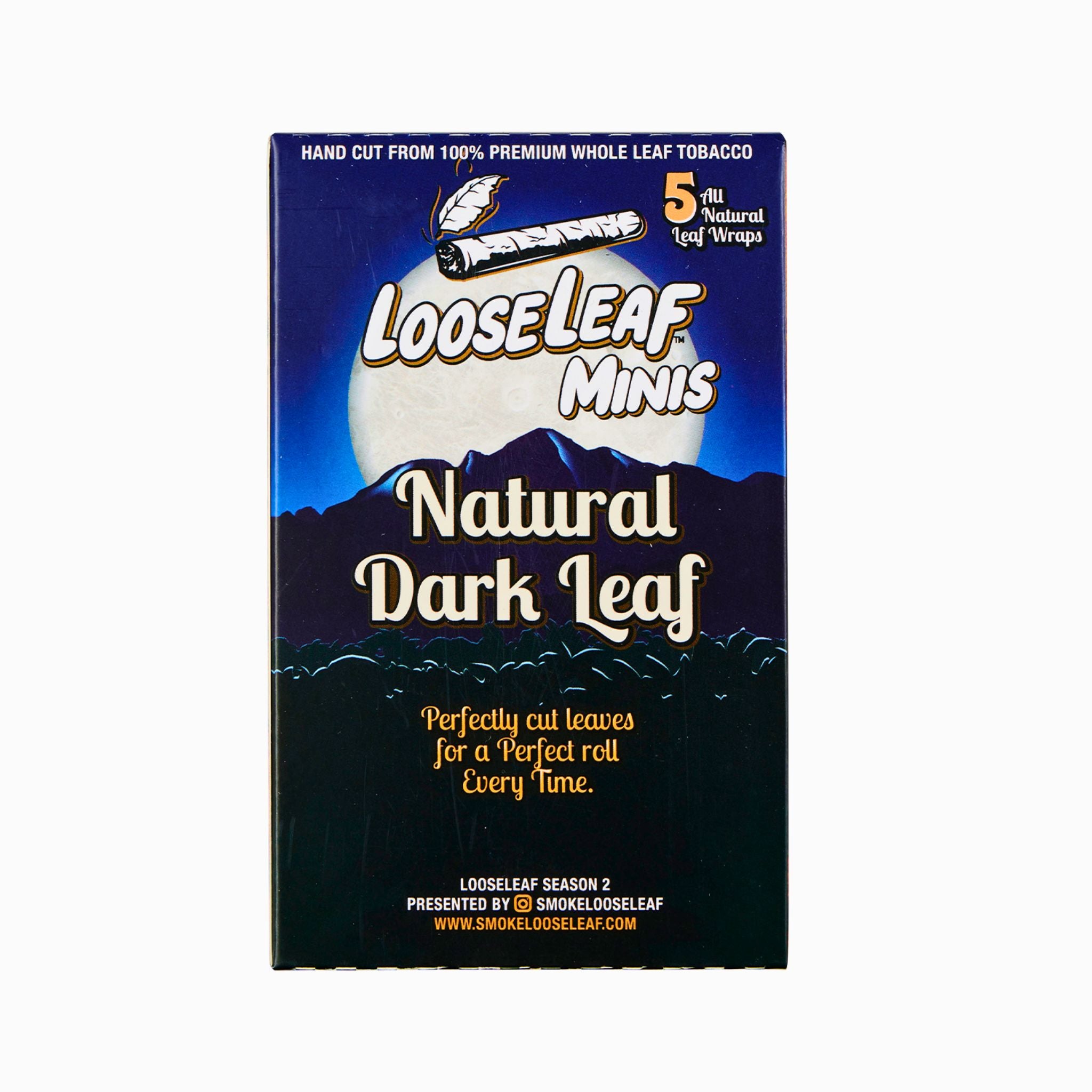 Back of LooseLeaf Natural Dark Leaf Minis packaging with product details and branding