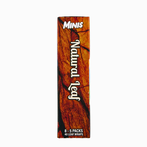 Side view of the Natural Dark Leaf Minis box showing wrap count and branding.