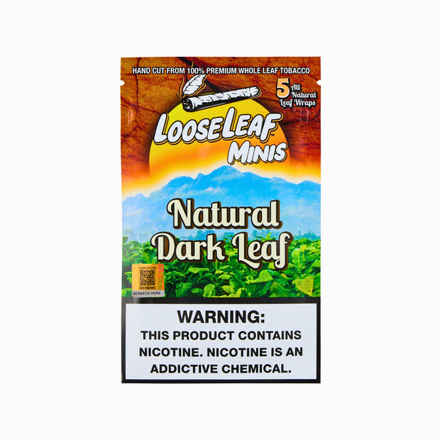 Single pack of LooseLeaf Natural Dark Leaf Minis with branding and health warning label.