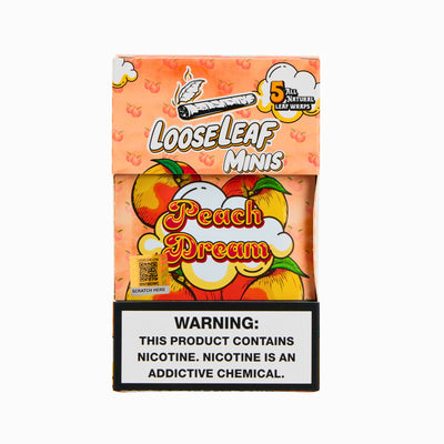 Front view of LooseLeaf Peach Dream Minis 5-pack tobacco wraps box