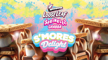 LooseLeaf Sprinklez Grabba S’mores Delight mobile hero image featuring melted chocolate, toasted marshmallows, and graham crackers with colorful branding.