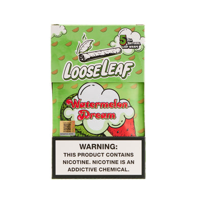 LooseLeaf Watermelon Dream Tobacco Wraps – 5-pack of premium leaf wraps infused with juicy watermelon flavor.